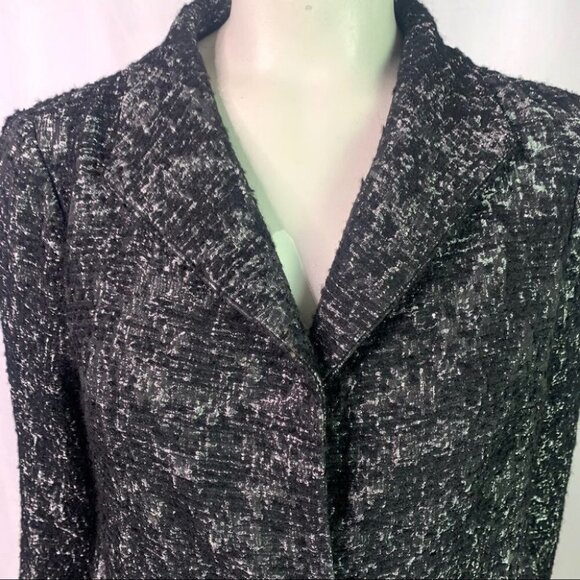 EILEEN FISHER BLACK METALLIC BLAZER SINGLE BREAST WOMEN WOOL BLAZER SIZE SMALL - Picture 4 of 11